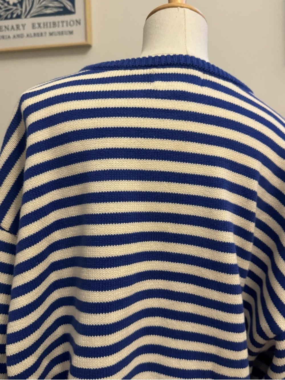 NWOT Sonderhaus "I Can't Believe It's Not Vintage" Crewneck in Cobalt Stripe - Picture 8 of 9